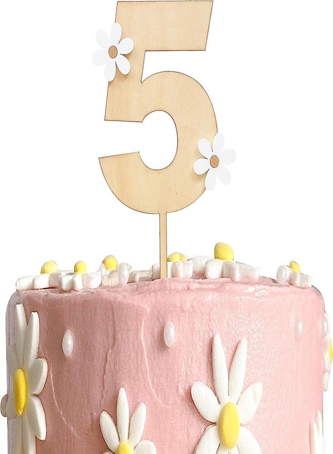 Incrizma Daisy Cake Topper For Birthday - Daisy Birthday Party Decor, Retro Groovy Birthday, Boho First Birthday, Wooden Cake Decorating Supplies, Anniversary (Daisy 5 Cake Topper) - Image 1